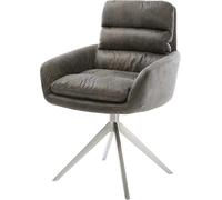 Chaise-pivotante Abelia-Flex microvelours gris antique pied croisé large acier inoxydable brossé pivotement sur 360° fonction bascule