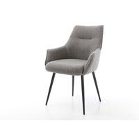 Chaise-de-salle-à-manger Alja-Flex avec accoudoirs bouclé gris argenté 4 pieds coniques noir ressorts ensachés
