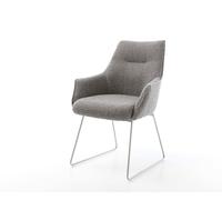 Chaise-de-salle-à-manger Alja-Flex avec accoudoirs bouclé gris argenté pied trapèze acier inoxydable brossé ressorts ensachés