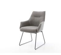 Chaise-de-salle-à-manger Alja-Flex avec accoudoirs bouclé gris argenté pied trapèze noir ressorts ensachés