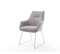 Chaise-de-salle-à-manger Alja-Flex avec accoudoirs côtelé gris argenté pied trapèze acier inoxydable brossé ressorts ensachés