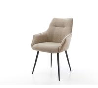 Chaise-de-salle-à-manger Alja-Flex avec accoudoirs tissu mixte couleur boue 4 pieds coniques noir ressorts ensachés