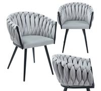 Chaise de salle à manger avec revêtement en velours KING Chaise de cuisine design à nœuds Chaise de salon gris clair