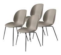 Chaise de Salle à Manger Beetle, Base conique/Noir Mat/Beige Neuf, Lot de 4.