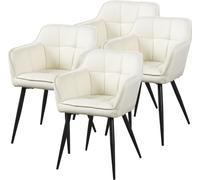 [en.casa] Lot de 4 Chaises de Salle à Manger avec Accoudoirs Ensemble de 4 Fauteuils Confortables Capacité 180 kg Tissu Polyester Acier Laqué 81 x 57 x 53 cm Beige Noir