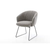 Chaise-de-salle-à-manger Caja-Flex avec accoudoirs bouclé gris argenté pied trapèze noir ressorts ensachés
