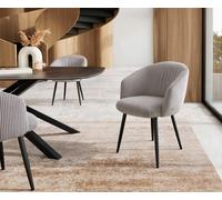 Chaise-de-salle-à-manger Caja-Flex avec accoudoirs côtelé gris argenté 4 pieds coniques noir ressorts ensachés