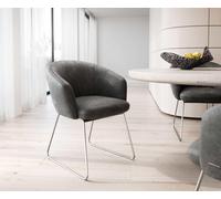 Chaise-de-salle-à-manger Caja-Flex avec accoudoirs microvelours anthracite vintage pied trapèze acier inoxydable brossé ressorts ensachés