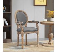 Chaise de Salle à Manger Chaise de Salon médaillon Style Louis XVI Bois Massif patiné sculpté Tissu Lin Gris