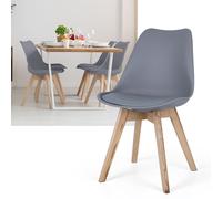 Chaise de salle à manger Chêne gris clair Chaise coque Set de 4 chaises de cuisine Bois, plastique, PP assise rembourrée, PU cuir, LxPxH 48x42x82 cm, Set de 4 chaises