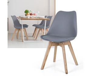Chaise de salle à manger Chêne gris clair Chaise coque Set de 4 chaises de cuisine Bois, plastique, PP assise rembourrée, PU cuir, LxPxH 48x42x82 cm, Set de 4 chaises