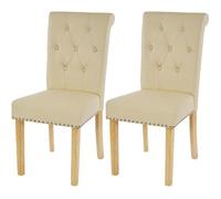 Lot De 2 Chaises De Salle À Manger Chesterfield Ii Av Rivets Similicuir Crème, Pieds Clairs Beige