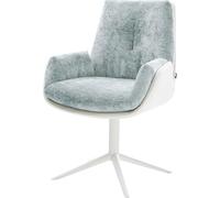 Chaise-de-Salle-à-Manger Clea-Flex Pied de Chaise 4 Branches Blanc Tissu Mixte Cuir de Vache Blanc-Bleu Pastel pivotement sur 360° Fonction Bascule