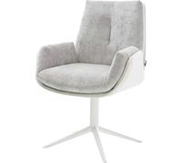Chaise-de-Salle-à-Manger Clea-Flex Pied de Chaise 4 Branches Blanc Tissu Mixte Cuir de Vache Blanc-Gris argenté pivotement sur 360° Fonction Bascule