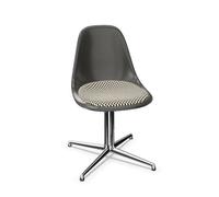 Chaise de salle à manger Eames DSL en fibre de verre avec coussin d'assise en cuir d'éléphant gris/à carreaux/ Chrome