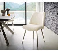 Chaise-de-salle-à-manger Elso-Flex bouclé blanc 4 pieds coniques acier inoxydable brossé ressorts ensachés
