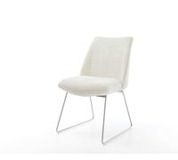 Chaise-de-salle-à-manger Elso-Flex bouclé blanc pied trapèze acier inoxydable brossé ressorts ensachés