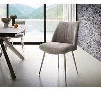 Chaise-de-salle-à-manger Elso-Flex bouclé gris argenté 4 pieds coniques acier inoxydable brossé ressorts ensachés