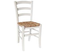 Chaise de salle à manger en bois Venise blanche avec assise en paille de riz