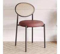 Chaise de salle à manger en cuir PU, sans accoudoirs, coussin de siège rond, dossier - Chaise décorative vintage en rotin pour cuisine, cadre en métal