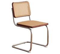 Chaise de Salle à Manger en rotin tapissée, Chaise d'appoint de Salle à Manger sans accoudoir avec Dossier en rotin Naturel et Base en Chrome Inoxydable, Chaise Lounge pour Salon, Cour