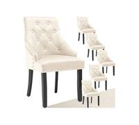 Chaise de salle à manger en velours avec des boutons décoratifs Lot de 6 crème/noir