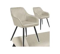 Chaise - TECTAKE - Lot de 2 chaises MARYLIN effet velours capitonné rembourrée et pieds acier noir, 58 x 62 x 82 cm - Crème