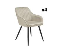 Chaise de salle à manger en velours matelassée et capitonnée Lot de 4 crème/noir