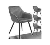 Chaise de salle à manger en velours matelassée et capitonnée Lot de 4 gris/noir
