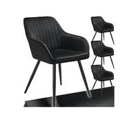Chaises - TECTAKE - Lot de 4 fauteuils de salle à manger MARYLIN aspect velours avec pieds en acier noir - Noir