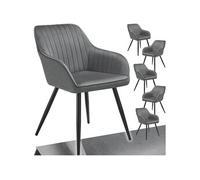 Chaise de salle à manger en velours matelassée et capitonnée Lot de 6 gris/noir