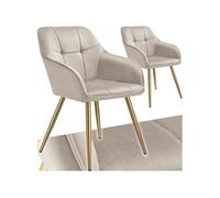 Chaise - TECTAKE - Lot de 2 chaises MARYLIN effet velours capitonné rembourrée et pieds acier doré, 58 x 62 x 82 cm - Taupe/Or