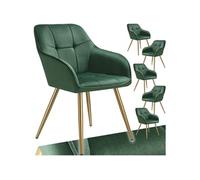 Chaise - TECTAKE - Lot de 6 chaises MARYLIN effet velours capitonné rembourrée et pieds acier doré 58 x 62 x 82 cm - Vert/Or