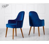 Chaise de salle à manger Fauteuil 1 siège Fauteuil club Tissu bleu Salle à manger Bois