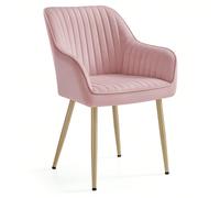 Chaise De Salle À Manger, Fauteuil En Velours, Rembourrée, Avec Accoudoirs, Charge Max. 120 Kg, Pieds En Métal, Rose Bonbon Et Doré Clair Rose