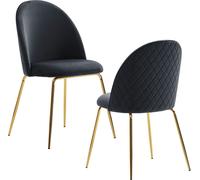 Chaise de salle à manger FineBuy Chaise de cuisine (set de 2) en velours Pieds dorés Chaise à coque