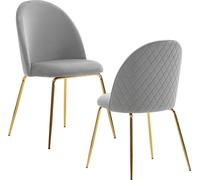 Chaise de salle à manger FineBuy Chaise de cuisine (set de 2) en velours Pieds dorés Chaise à coque