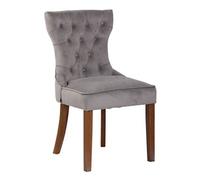 Chaise de salle à manger Franca en Velours et pieds en bois de caoutchouc , Gris/Antique clair