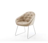 Chaise-de-salle-à-manger Gaio-Flex microvelours beige vintage pied trapèze acier inoxydable brossé