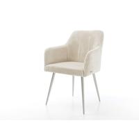 Chaise-de-salle-à-manger Greg-Flex côtelé beige vintage 4 pieds coniques acier inoxydable brossé ressorts ensachés