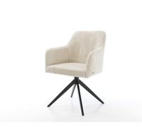 Chaise-de-salle-à-manger Greg-Flex côtelé beige vintage pied croisé large noir ressorts ensachés