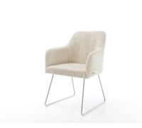 Chaise-de-salle-à-manger Greg-Flex côtelé beige vintage pied trapèze acier inoxydable brossé ressorts ensachés