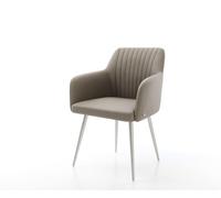 Chaise-de-salle-à-manger Greg-Flex cuir de vache couleur boue 4 pieds coniques acier inoxydable brossé ressorts ensachés