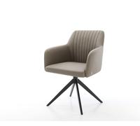 Chaise-de-salle-à-manger Greg-Flex cuir de vache couleur boue pied croisé large noir ressorts ensachés