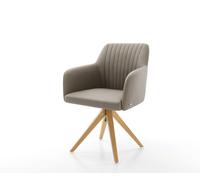 Chaise-de-salle-à-manger Greg-Flex cuir de vache couleur boue pied en bois angulaire naturel ressorts ensachés