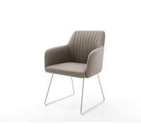 Chaise-de-salle-à-manger Greg-Flex cuir de vache couleur boue pied trapèze acier inoxydable brossé ressorts ensachés