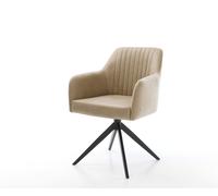 Chaise-de-salle-à-manger Greg-Flex microvelours beige vintage pied croisé large noir ressorts ensachés