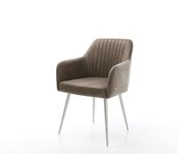 Chaise-de-salle-à-manger Greg-Flex microvelours taupe vintage 4 pieds coniques acier inoxydable brossé ressorts ensachés