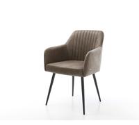 Chaise-de-salle-à-manger Greg-Flex microvelours taupe vintage 4 pieds coniques noir ressorts ensachés