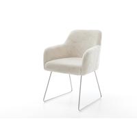 Chaise-de-salle-à-manger Greg-Flex peluche crème-blanc pied trapèze acier inoxydable resorts ensachés